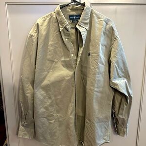 Polo Ralph Lauren Mens Shirt LG Button Down Khaki Tan Cotton Blake Long Sleeve